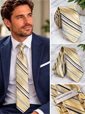PERRY ELLIS - Classic Yellow Gold Striped Men’s Tie